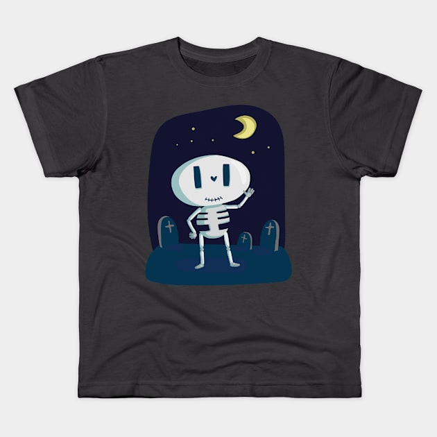 Happy Skeleton Kids T-Shirt by Megrasaurous